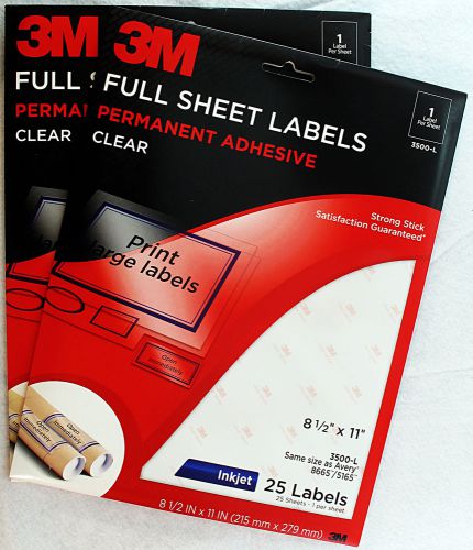 Rare 2 packs new 3m clear full sheet labels 8 1/2 x 11 3500-l (50 total labels) for sale