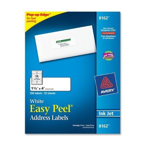 Avery easy peel ink jet white mailing labels - 1.33&#034; width x 4&#034; length (ave8162) for sale