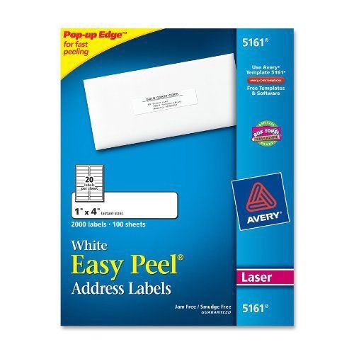 Avery easy peel address label - 1&#034; width x 4&#034; length - 2000 / box - (5161) for sale