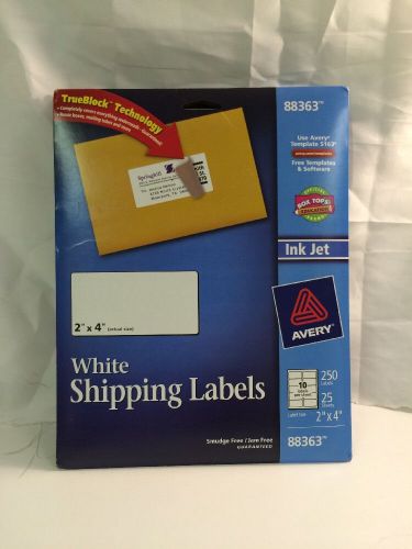 Avery White Shipping Labels 250Labels 25 Sheets 2&#034;X4&#034; 8 Pack E001V