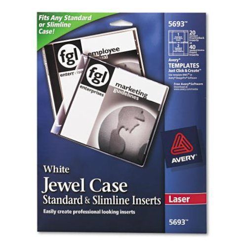 NEW Avery Laser CD/DVD Jewel Case Inserts, Matte White, 20/Pack, PK - AVE5693