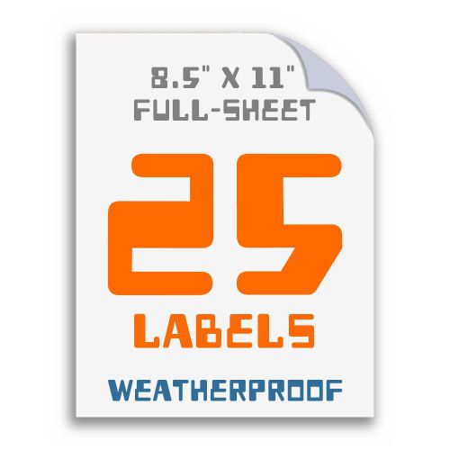 Waterproof Laser Labels 8.5x11 Full Sheet 80lb Poly Tearproof White 25 Sheets