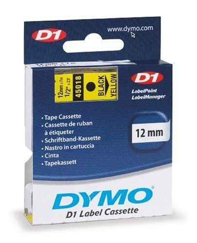 Label Tape Cartridge - 0.5&#034; X 23ft - 1 X Roll - Yellow, Black (45018) (dym45018)
