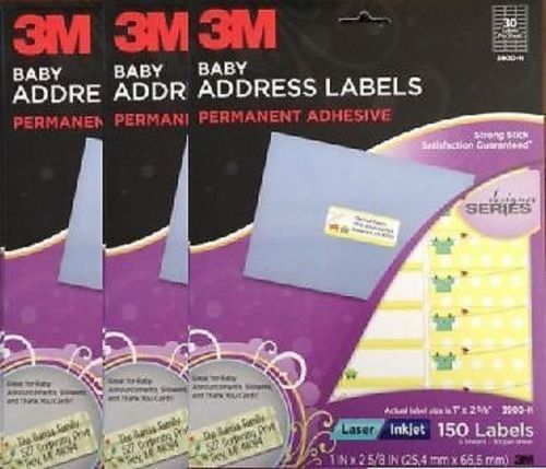 3M Permanent-Adhesive Baby Address Labels-Lot of 3