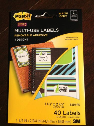 *new* post it multi use 40 labels removable adhesive 6250-rd skull stripe dog for sale