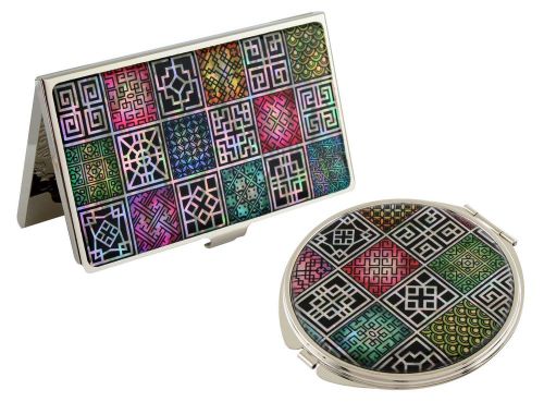 long life letter Business card holder ID case Makeup compact mirror gift set #91