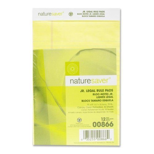 Nature Saver 100% Recy. Canary Jr. Rule Legal Pads - 50 Sheet - 15 Lb (nat00866)