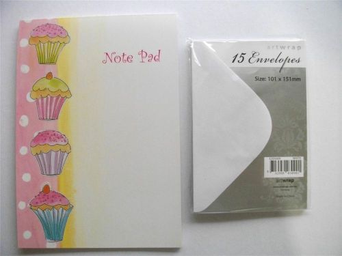 Writing Stationery Set Cupcake Letter Note Pad Paper With FREE White Envelopes