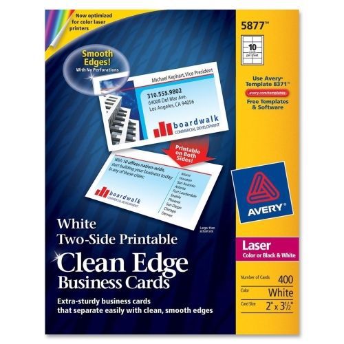 Avery Clean Edge Business Card - Laser - 3.50&#034; x 2&#034; - 400 / Box - White