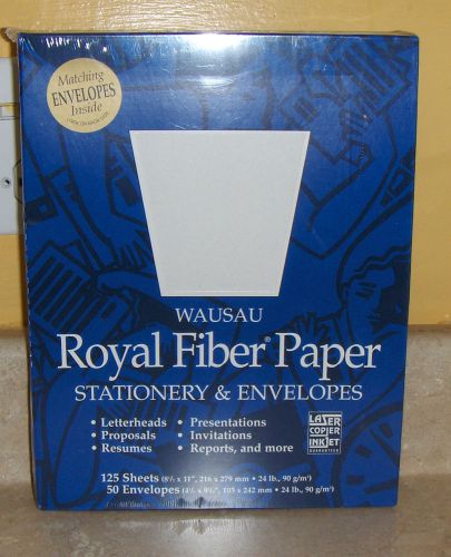 NEW Wausau Stationary &amp; Envelope Set Royal Fiber Paper 8.5 x 11 Matched Set