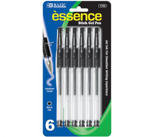 BAZIC Essence Black Gel-Pen w/ Cushion Grip (6/Pack), Case of 144