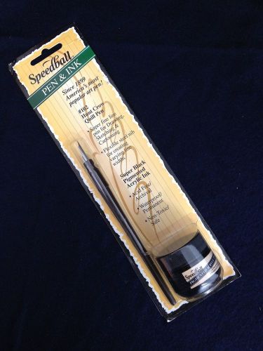 Speedball - Pen &amp; Ink Set-102 Crow Quill Pen &amp; 12ml Black Pigmented Acrylic Ink