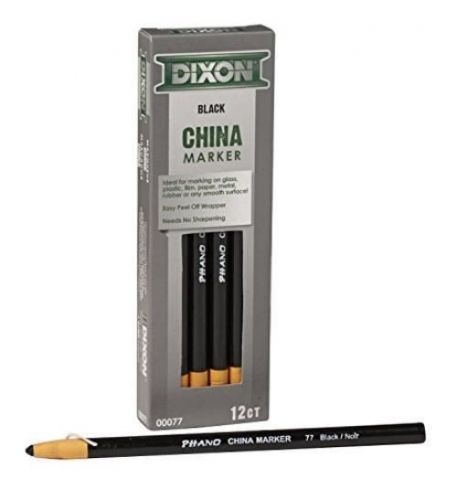 NEW Dixon Phano Peel-Off China Marker Pencils, Black, 12-Count (00077)