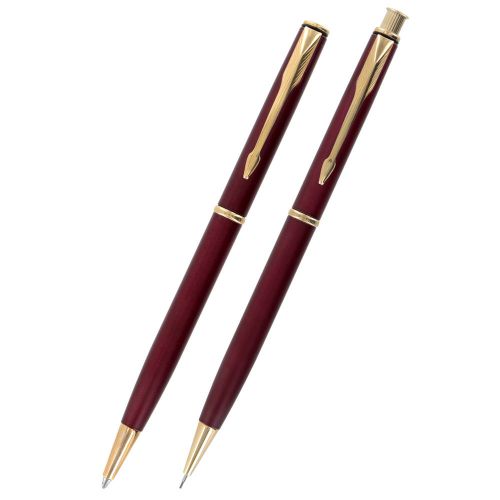 Parker Insignia Burgundy Gold Trim Ballpoint Pen &amp; Mechanical Pencil Set