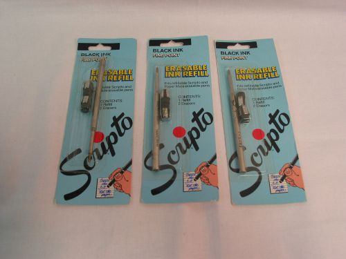 Scripto Erasable Ink Refills. Black. Fine point with 2 erasers. No. U509F. 3 ea.