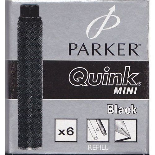 Parker Refill Quink Mini Black (Parker 1741299) - One Pack of 6 Refills