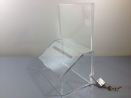 Clear Acrylic Small Slopie 5&#034;w Donation Box with pad lock &amp; FREE SHIPPING
