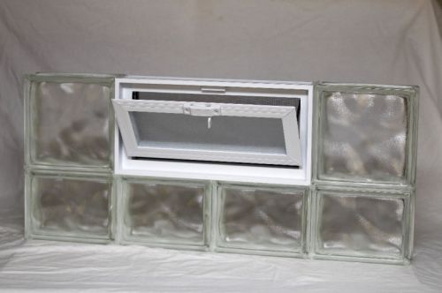 32 x 14 Vented Glass Block Window Wavy Mist Pattern