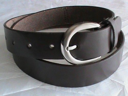 Brown genuine leather belt men&#039;s 32 NWOT silver tone buckle 1 1/8&#034; wide 39&#034; long