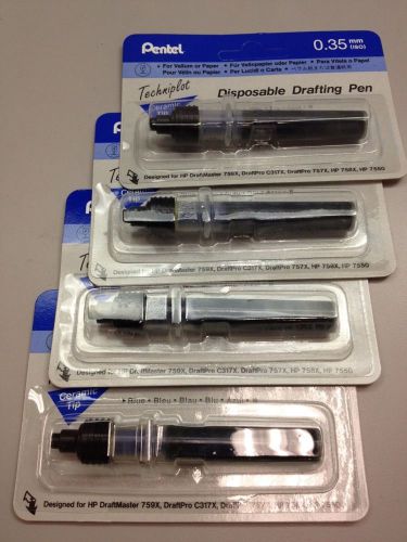 Pentel Techniplot Ceramic Tip Disposable Drafting Pen Blue V35C 0.35 mm 4 Pack