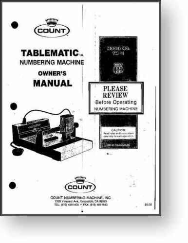 Count Tablematic Numbering Machine Operator&#039;s Manual