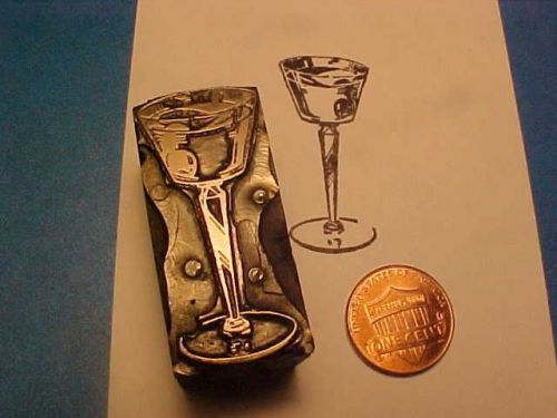 Letterpress printers block martini crystal glass olive &#034;shaken not stirred&#034; bond for sale