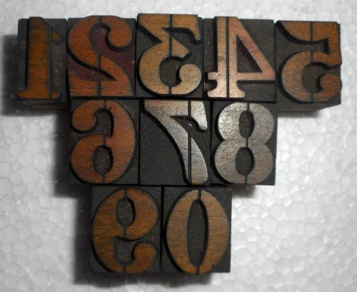Vintage letterpress letter wood type printers block numarical number 1 to 0 b771 for sale