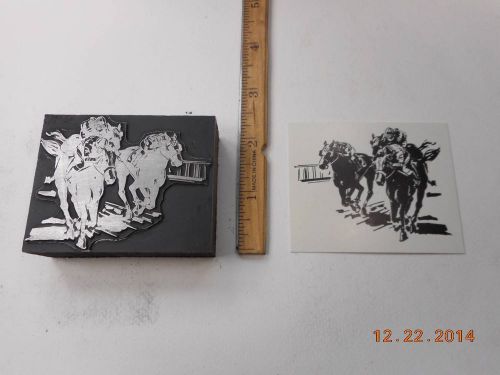 Letterpress Printing Printers Block, Horse Racing at Track, Horses &amp; Jockeys