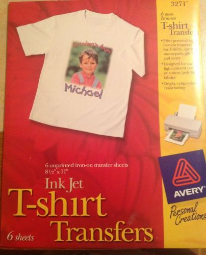 Avery iron on t-shirt transfers 6 sheets for inkjet printers #3271 sealed for sale
