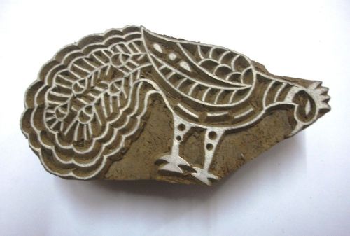 Peacock wooden hand carved designe printing block tattoo heena christmas gifts 4 for sale