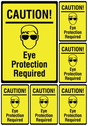 New Saftey Signs Caution! Eye Protection Required Set Of 6 Signs Glasses Sign US