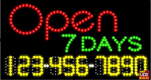 17&#034;x31&#034; Custom Animated Open 7 Days LED Sign with Phone