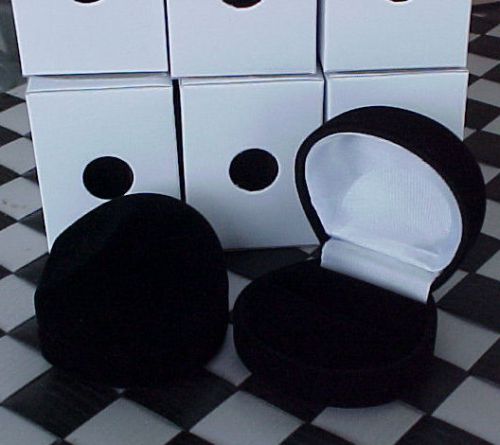 Twelve rounded domed black velveteen jewelry packaging display ring gift boxes for sale