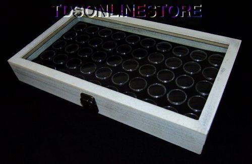 Rustic Antique White Color Glass Top Display Case With 50 Gem Jars Blk