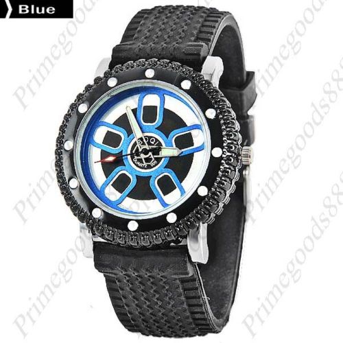 Sport Quartz Analog Wrist Wristwatch Black Silicone Band Sports in Blue Face