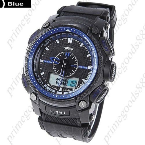 Waterproof LED Alarm Stopwatch Date Analog Digital Wrist Men&#039;s Wristwatch Blue