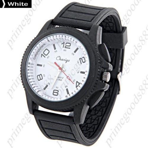 Unisex Round Quartz Analog Wrist with Rubber Band in White Free Shipping