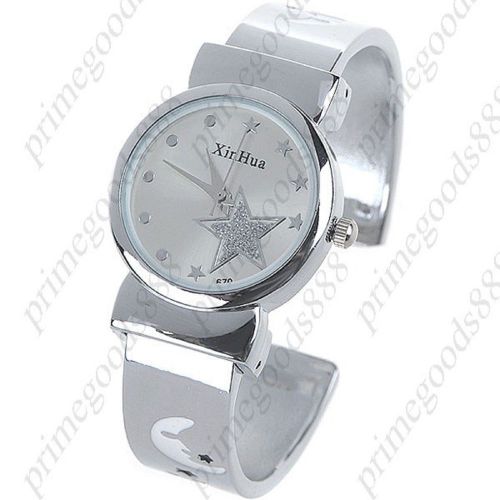 Star Moon Analog Metal Bracelet Bangle Lady Ladies Wristwatch Women&#039;s Silver