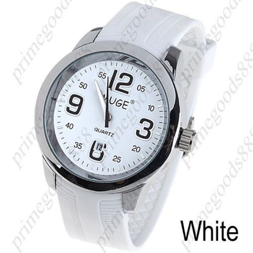 Rubber Strap Unisex Quartz Watch Wrist watch Timepiece with Date in White