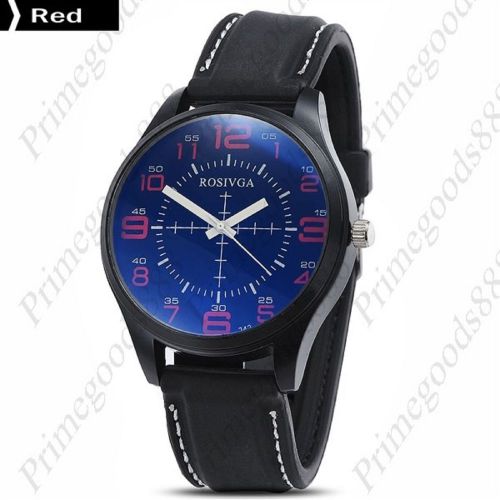 Blue Glass Sniper Dial Black Rubber Quartz Wrist Wristwatch Men&#039;s Red