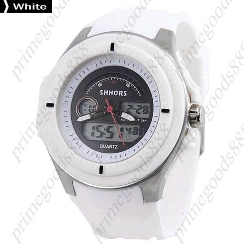 Digital LCD Sports Quartz Analog Date Wrist Men&#039;s Wristwatch Silicone Band White