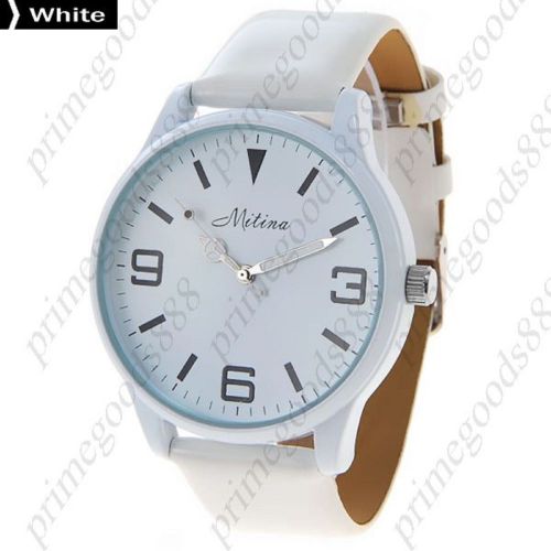Round Shiny Analog Leather Lady Ladies Wrist Quartz Wristwatch Women&#039;s White