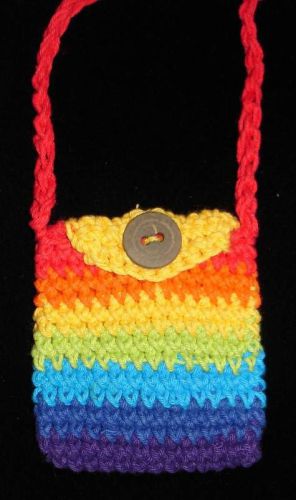 POUCH - Small RAINBOW Knit Purse with Button Closure - 2 x 1.75 inch