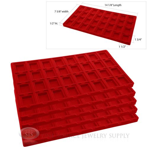 5 Red Insert Tray Liners W/ 32 Compartments Earrings Organizer Jewelry Display