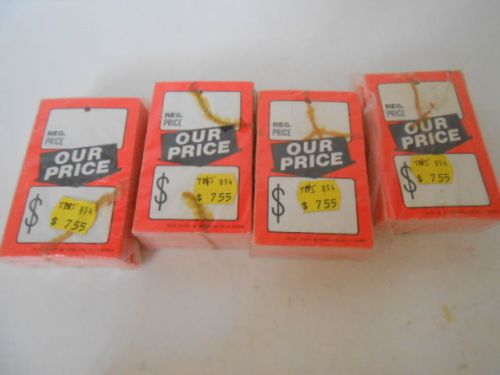 4 PKGS REG/OUR PRICE CARDS SIGNS 2-3/8&#034; X 3-1/2&#034; 100 PC PKGS NO STRING TAGS