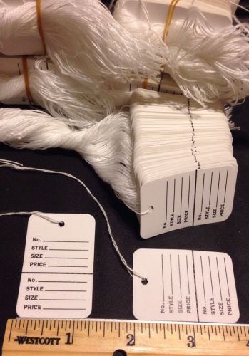 Qty: 1,000 White STRUNG Merchandise Price Tags Perforated SMALL 1 1/4&#034; X 1 7/8&#034;