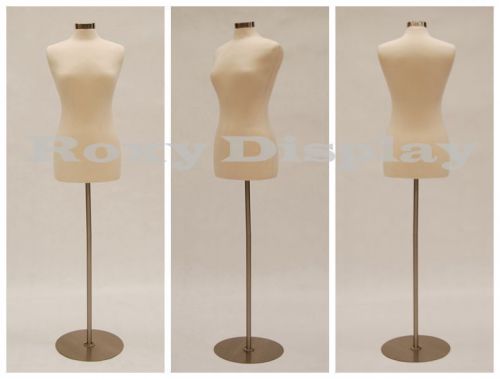 Size 6-8 Female Mannequin Dress Form  FWP-W+BS-04 Chrome Metal Round Base
