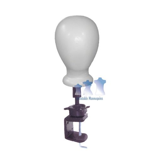 Blank White Unisex Head, Styrofoam and Professional Display Clamp