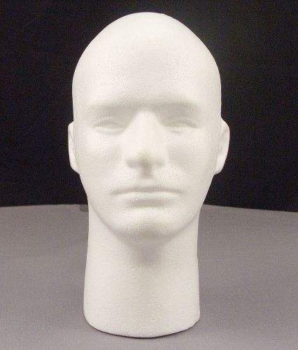 Male Mannequin Styrofoam 12&#034; Head Bust With Face - Display Wigs, Glasses, &amp; Hats