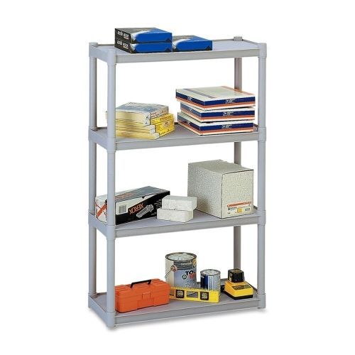 Rough N Ready Four-Shelf Open Storage System, Resin, 32w x 13d x 54h, Platinum